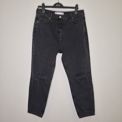 Next Mom Jeans Größe 14 Schwarz R R Ripped High Rise Damen Ladies Distressed 