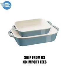 Staub Stoneware2-pc, Rectangular Baking Dish Set, rustic turquoise