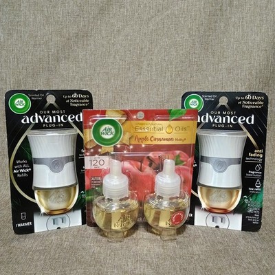 Lot of 3 - Air Wick Apple Cinnamon Medley Oil Refills 2 Pack & 2 Air Wick Warmer