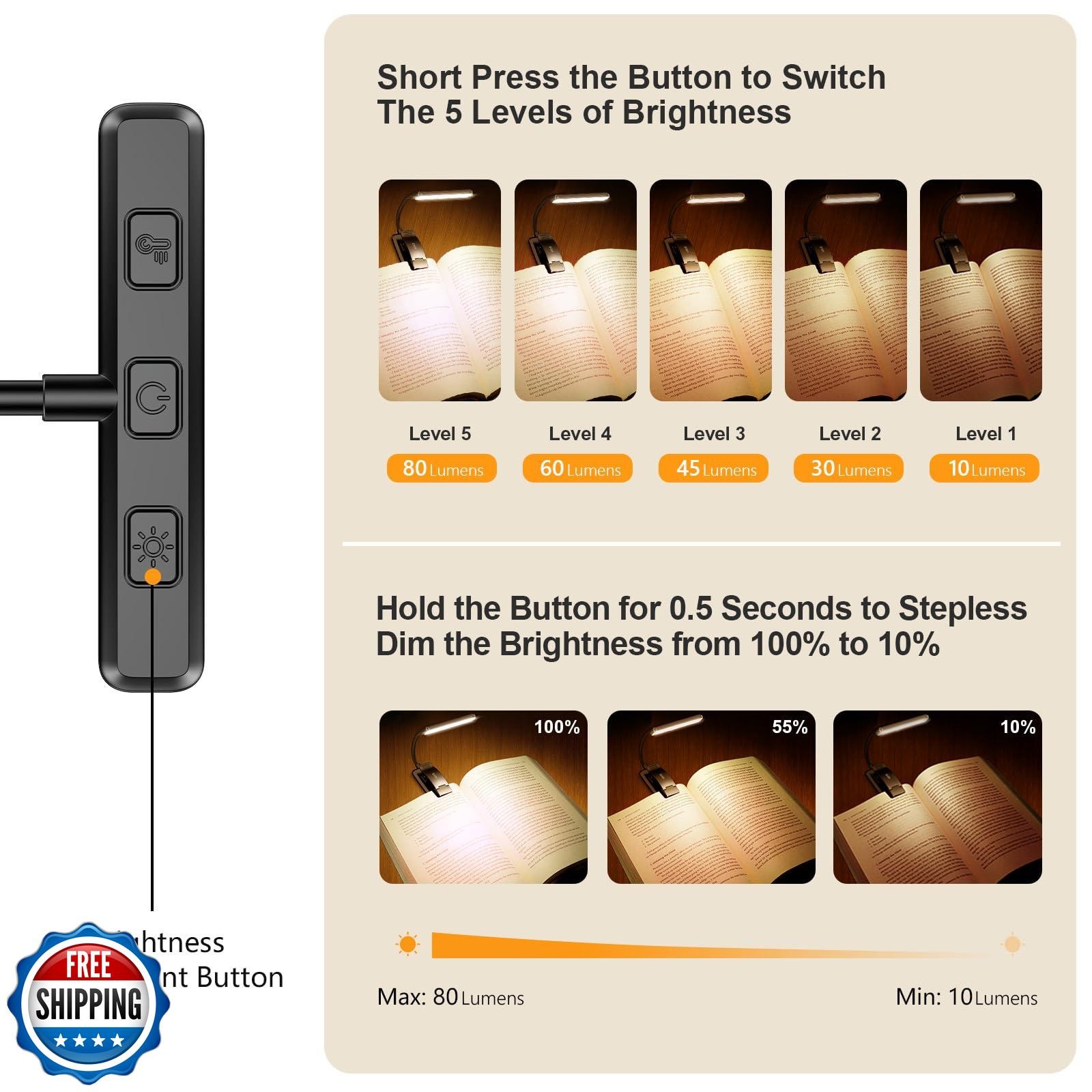 Gritin 19 LED Rechargeable Book Light for Reading in Bed with Memory Function