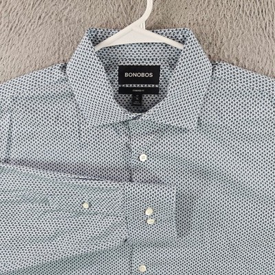 Bonobos Mens Standard Fit Blue White Floral Micro Print Button Down Shirt 17/34