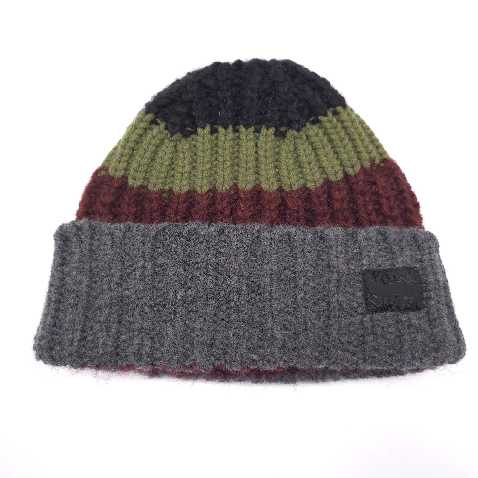 PS Paul Smith Striped Knit Beanie Hat Mens One Size Wool Mohair Gray Blue Red 16590₽