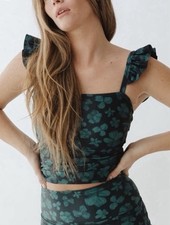 Albion Soft Petal Ruffle Tankini Top  High-Waisted Bottoms Green/Black XL NWT