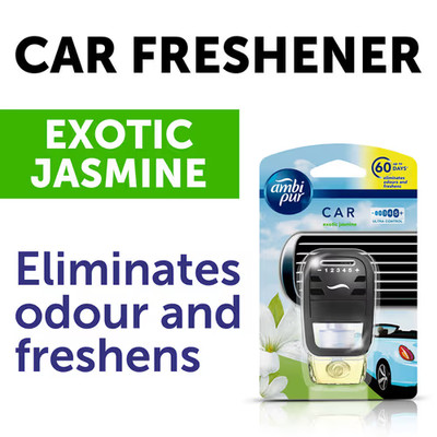 Ambi Pur Car Air Freshener Exotic Jasmine Starter Kit (7.5 ml) Eliminates Odour