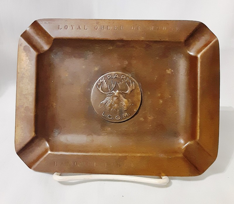 Vtg Loyal Order of Moose (LOOM) Bronze Ashtray, Hanover Lodge #227; 6.5" x 5"