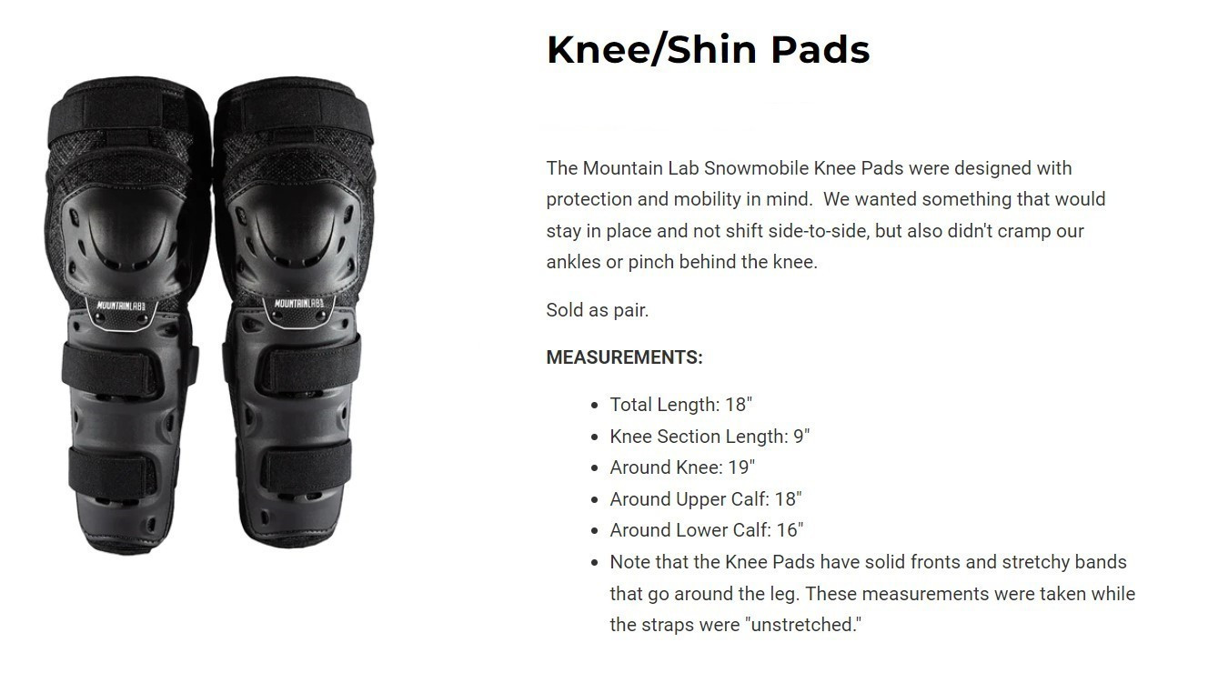 New 2026 Mountain Lab Snowmobile or Snow Biking Knee Pads / Shin Guards, Black