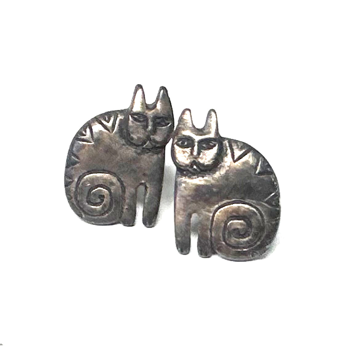 Signed BIRCH Vtg Sitting Cat Silver Tone Pierced Earrings Jewelry Lot K