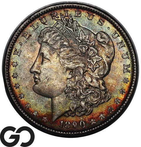1890 Morgan Silver Dollar Coin, Beautiful Color, Solid Gem BU++, Gorgeous