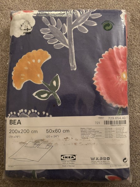 Funda nórdica doble vintage rara IKEA azul flores flores arte popular 1995 nueva 