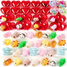 30 Pack Heart Cards Mochi Squishy Critter Toys Kids Classroom Party Favors Gifts