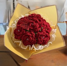 Red Crochet 7 Rose Bouquet Handmade