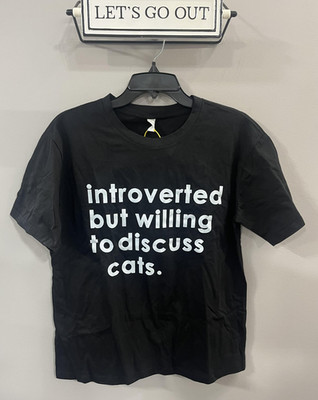 FOXXDAY Introverted Cats Shirt Mens Large Black Funny Quote Graphic Tee