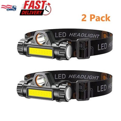 LED Headlamp 2 Pack USB Rechargeable Waterproof Headlight Head Light Flashlight