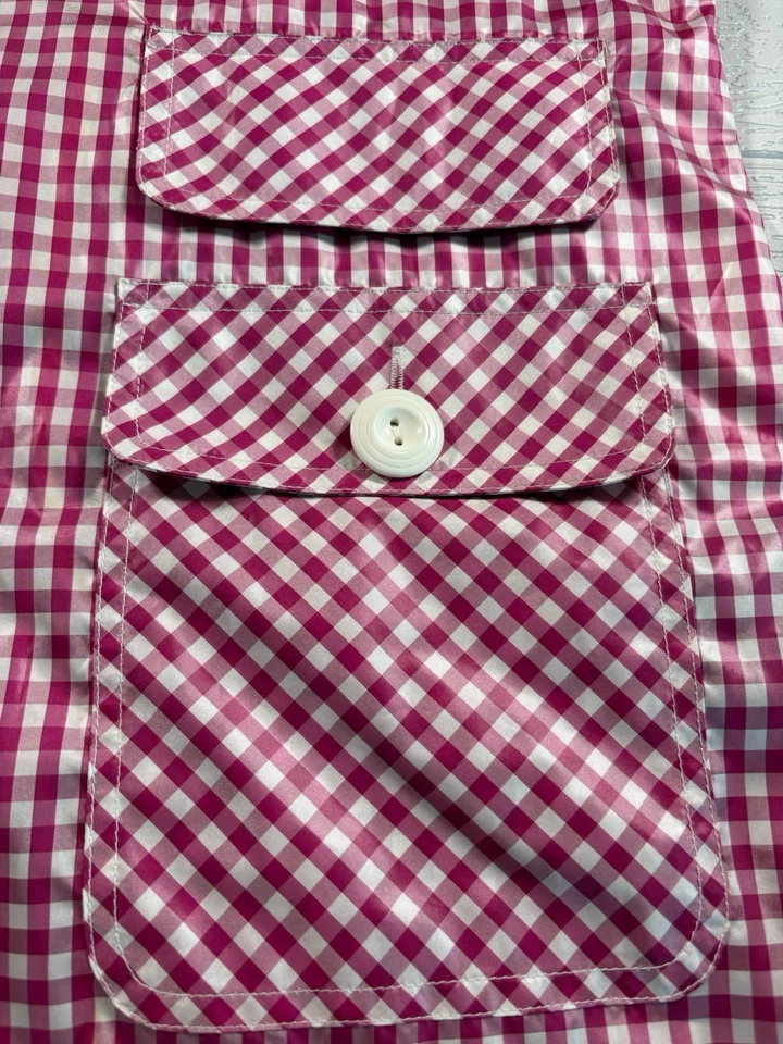 Ubu Jacket Womens M Pink Checkered Button Up Lightweight Rain Coat Lined (A26) - Image 3 of 4