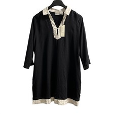 Rachel Zoe Dress Black Linen Blend Shift Midi Size L Neutral Capsule Beachy