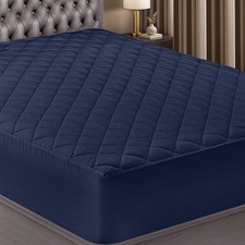 Twin Size Quilted Mattress Pad,Elastic Fitted Topper Protector,16 Inch Deep,Blue