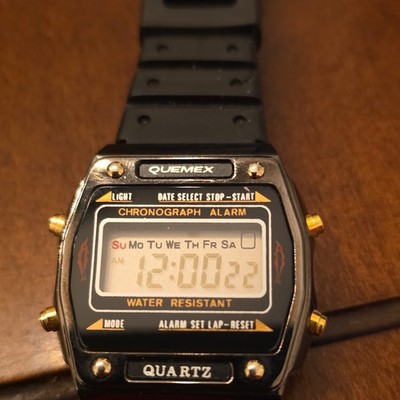Quemex Quartz Digital Chronograph Alarm WR Black Square Watch Rubber Strap