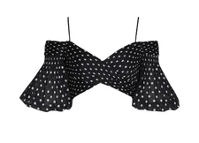 Zimmermann Pleated Bodice | Black/White Dot, Pleated, Straps, Off Shoulder, Crop