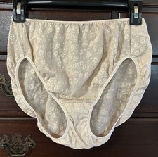 Vtg VANITY FAIR 13130 Sheer Geometric Lace Hi-Leg 8/46 Brief Panties