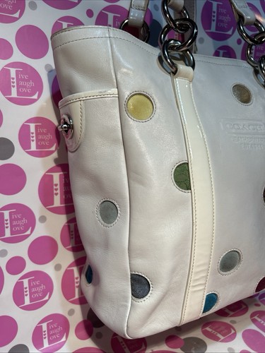 BORSA COACH BIANCA MULTICOLORE A POIS "EDIZIONE LIMITATA" BORSA TOTE BAG BORSA A TRACOLLA 9763 - Foto 17 di 19