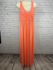 David's Bridal Coral Reef Mesh Crisscross V Neck Long Bridesmaid Dress 6