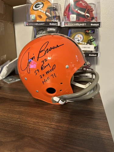 JIM BROWN AUTOGRAPH SIGNED TK THROWBACK FULL SIZE HELMET BROWNS HOF