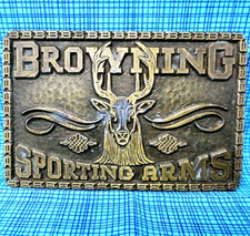 Browning Sporting Arms Belt Buckle Buck Deer Stag Hunter Shooter Vtg 70s .CVB206