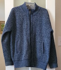 Vcansion Mens Full Zip Up Stand Up Collar Casual Knitted Blue Sweater Cardigan