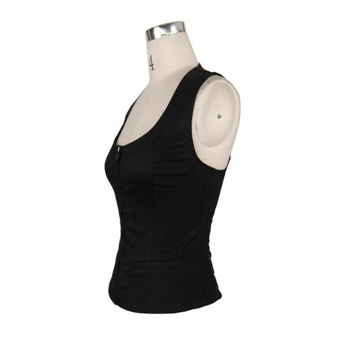 Steampunk Damen Baumwolle Tank Tops sexy ärmellos hohl schmal schwarz Oberteil Weste - Bild 7 von 12
