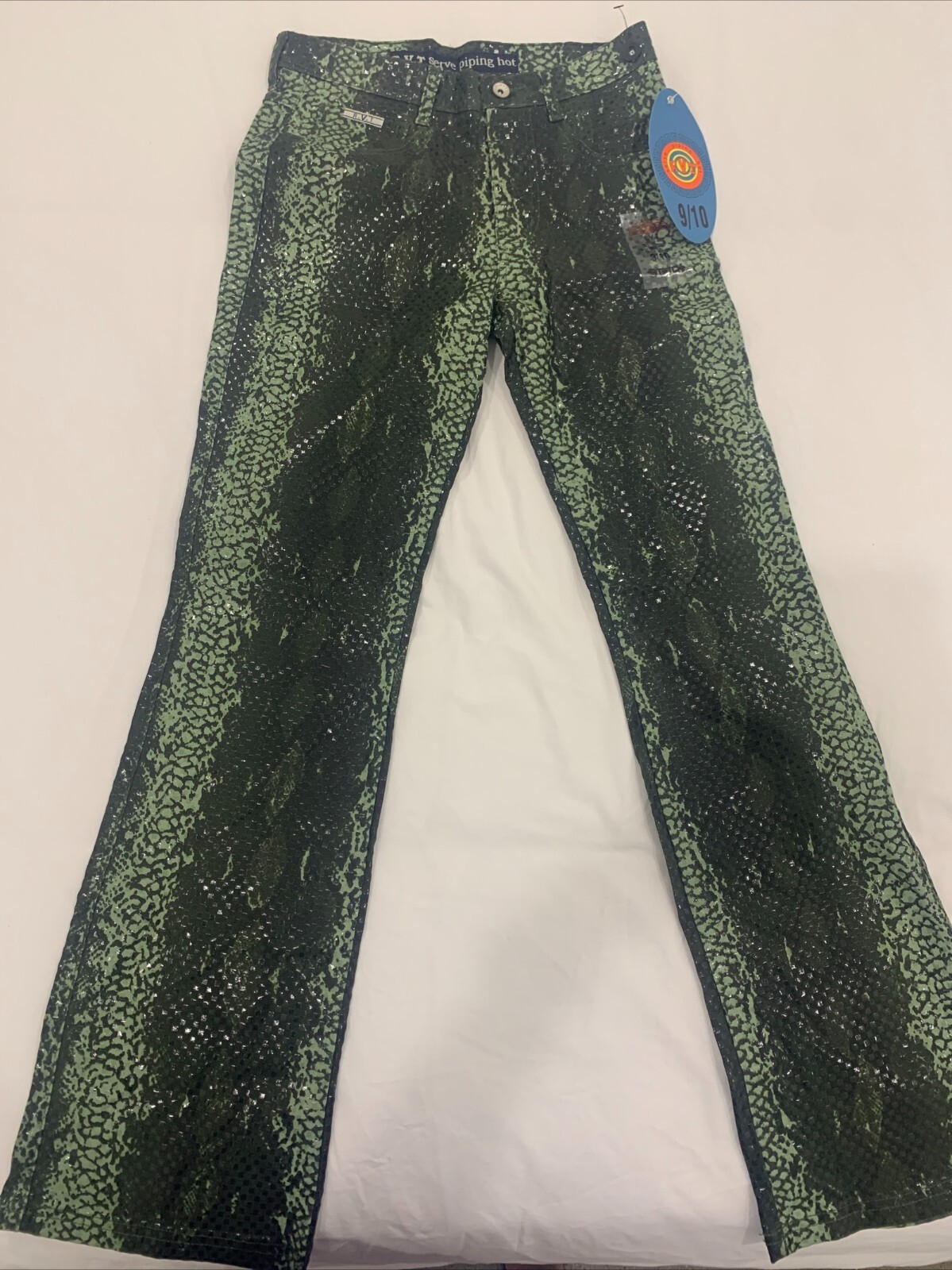 Y2K Vintage Revolt Green Snakeskin Flared Jeans