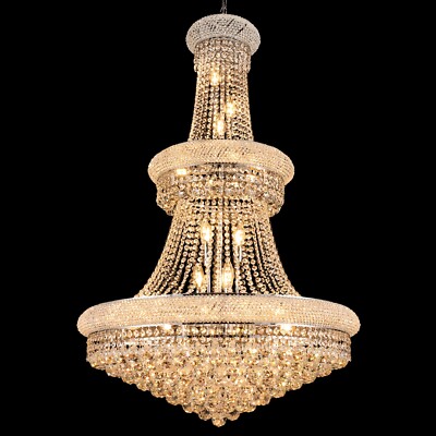 32'' Wide Crystal Empire Chandelier with Clear K9 Crystals Grand Foyer -Silver