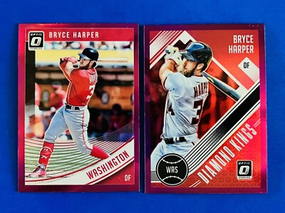 (2)  2018 Optic Bryce Harper Base & Diamond Kings Purple Prizm Cards #157 & 10