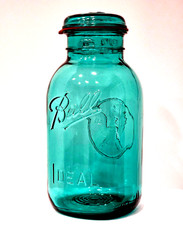 Vintage Ball Ideal Bicentennial Eagle Teal Mason Jar - 9.5"