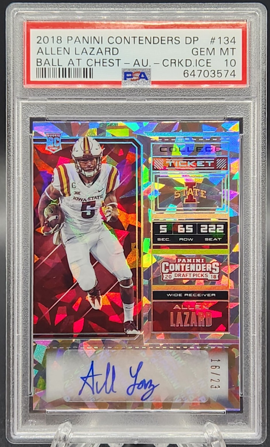 Allen Lazard Panini Contenders Draft Picks #134 Ball at Chest-Autograph-Cracked Ice