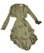 ASOS DESIGN mini dress long sleeve circle trim green cut out waist size 12