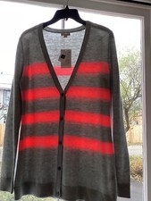 NWT Gap Wool Blend V-Neck Cardigan Sweater Gray  Pink Striped Women  s Medium