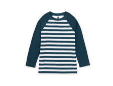 Tea Collection Boy's Long Sleeve Whale Blue Ivory Striped Swim Rash Guard Sz 12