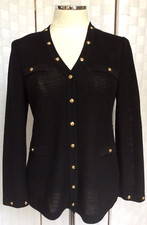 ST. JOHN Marie Wool Blend Black Gold Button Military Blazer CR O GRP 3 Sz 2 FXM