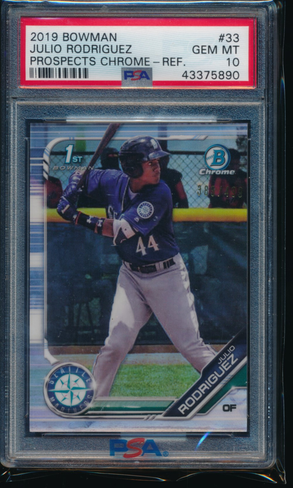 PSA 10 JULIO RODRIGUEZ 1st 2019 Bowman Chrome REFRACTOR #/499 Rookie RC GEM MINT