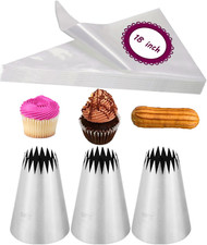 Churro Bags and Tips Set,3 French Star Piping Tips for Eclairs & 20 Disposable P