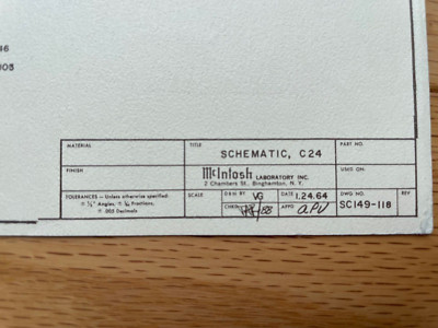 McIntosh MC-24 Preamplifier - full size schematic drawing from Jan. 1964