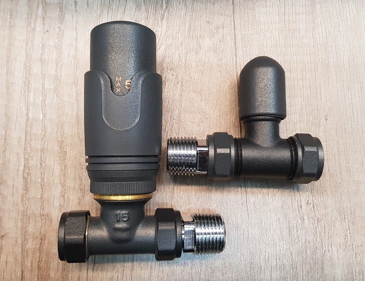 Anthracite Straight Towel Rail Thermostatic Radiator Valves TRV Lockshield  Pair | eBay