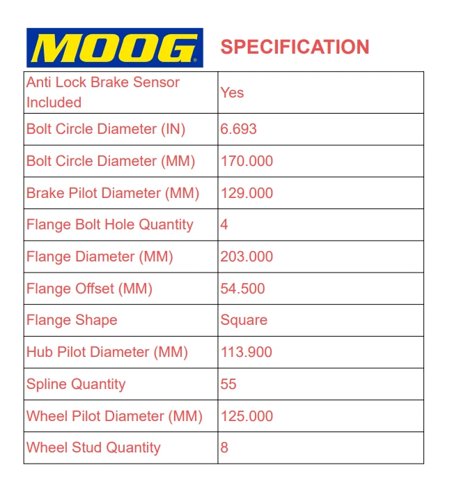 Cojinete de cubo de rueda delantera MOOG 515056 para Ford Excursion 2003 2004 F-250 F-350 B6 Foto 3 de 4