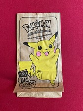 1999, Burger King, "Un-Used", Pokemon "Pikachu" Paper Bag Scarce / Vintage