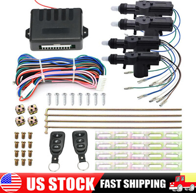 Keyless Entry Car Alarm Security System + 4 Door Power Lock Actuator Motor Kit