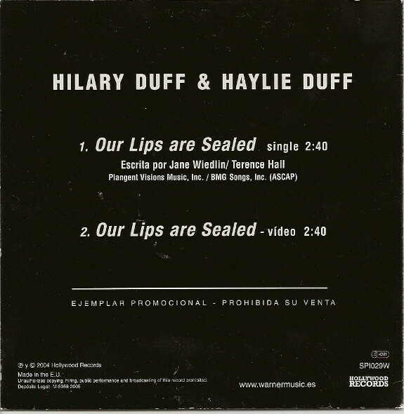 CD Single HILARY DUFF & HAYLIE DUFF Our Lips Are Sealed SPAIN