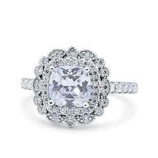 Vintage Style Solitaire Accent Cushion Wedding Ring CZ 925 Sterling Silver