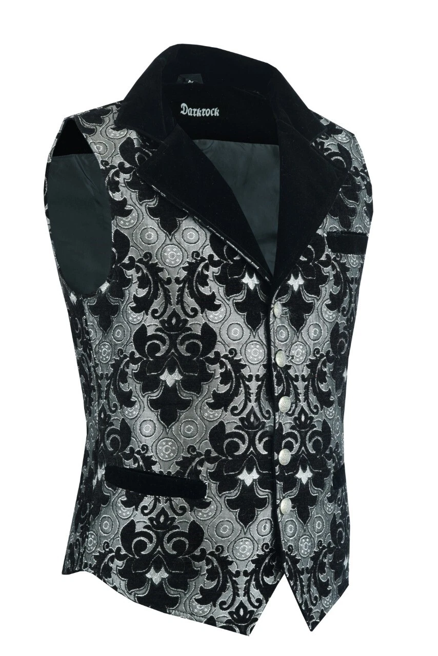 VICTORIAN GENTLEMAN'S ARISTOCRAT VEST BLACK/SILVER TAPESTRY/STYLISH CASUAL VEST
