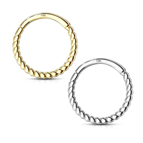 Ear Cartilage 14 Kt. Solid Gold Braided Hinged Hoop Rings Septum Tragus 16g - Picture 1 of 3