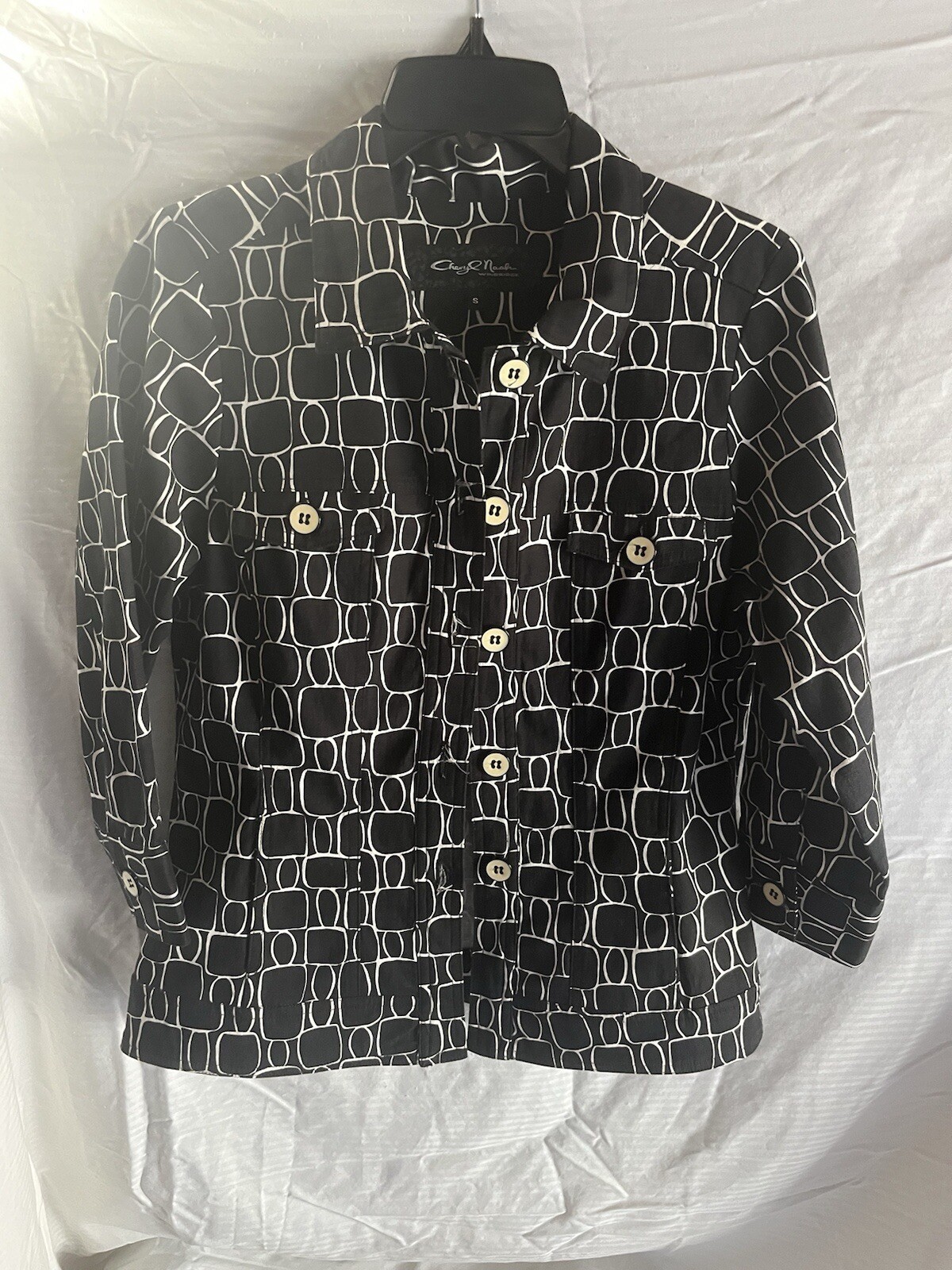 windridge cheryl nash Light Jacket  Black & White Geo Print . Size Small